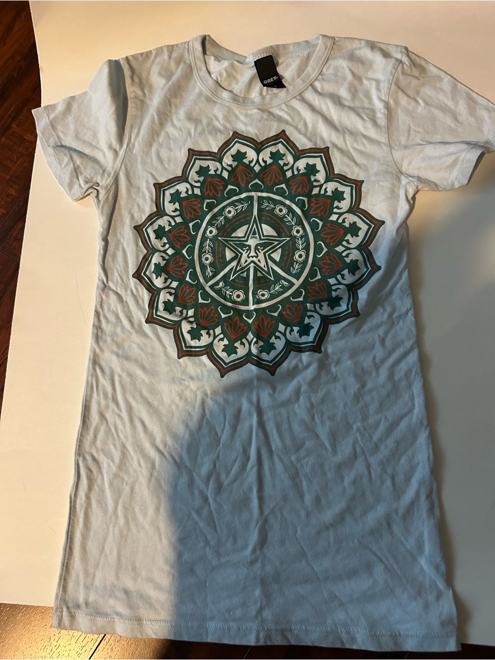ObeyLight Blue Graphic Tee with Mandala Star size small